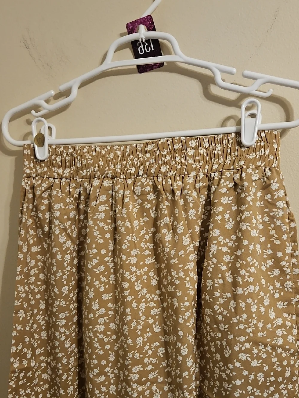 Tan and White Floral High Slit Maxi Skirt. NIP